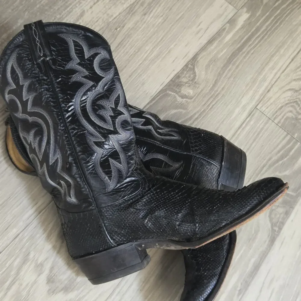 CS Vintage Tony Lama black python skin Men's US 10D cowboy boots